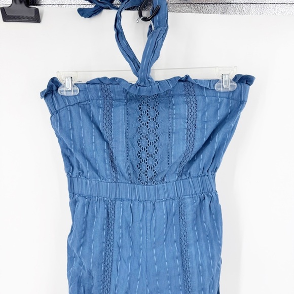 ✅ TULAROSA BLUE HALTER NECK WIDE LEG CROPPED JUMPSUIT IN BLUE SIZE SMALL - Picture 5 of 8